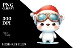 a Baby Polar Bear with Santa Hat and Sky Goggles PNG Product Image 3