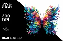 Abstract Vibrant Butterfly with Flowers PNG Product Image 3