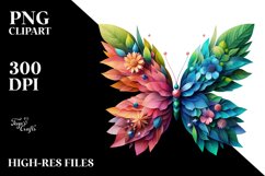 Abstract Vibrant Butterfly with Flowers PNG Product Image 3