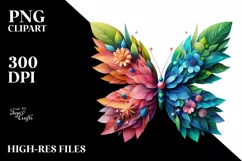 Abstract Vibrant Butterfly with Flowers PNG Product Image 3
