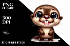 Baby Otter with Big Eyes Standing | Sublimation Clipart Product Image 1