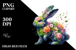 Abstract Vibrant Bunny with Flowers PNG Product Image 1