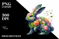 Abstract Vibrant Bunny with Flowers PNG Product Image 1