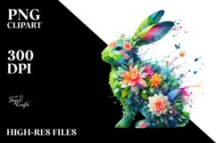 Abstract Vibrant Bunny with Flowers PNG Product Image 1