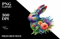 Abstract Vibrant Bunny with Flowers PNG Product Image 3