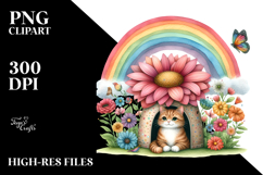 Kitten Flower Rainbow Watercolor Illustration Clipart Product Image 2
