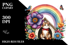 Vibrant Flower Cat House Illustration Product Image 2