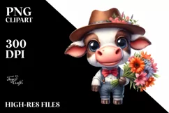 Expressive Cow Flower Bouquet | Sublimation Clipart Product Image 1