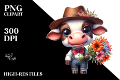 Expressive Cow Flower Bouquet | Sublimation Clipart Product Image 2