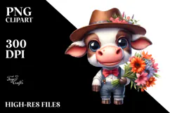Expressive Cow Flower Bouquet | Sublimation Clipart Product Image 2