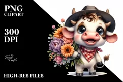 Expressive Cow Flower Bouquet | Sublimation Clipart Product Image 1