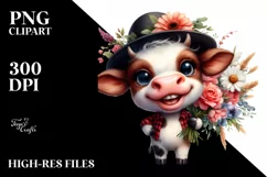 Expressive Cow Flower Bouquet | Sublimation Clipart Product Image 1
