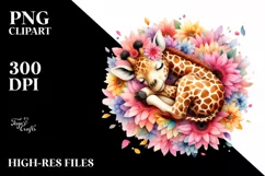 Colorful Giraffe Flower Watercolor Sleeping | Clipart Product Image 1