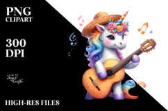 Colorful Baby Unicorn with Spanish Guitar PNG Product Image 2