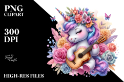 Colorful Baby Unicorn with Spanish Guitar PNG Product Image 2
