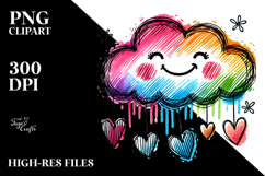 Hearts Scribbled Rainbow Smiling Cloud PNG Product Image 2