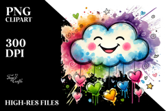 Hearts Scribbled Rainbow Smiling Cloud PNG Product Image 2