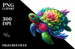 Abstract Vibrant Turtle with Plant Leaves PNG Product Image 3