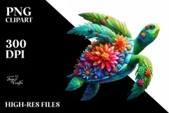Abstract Vibrant Turtle with Flowers PNG Product Image 1
