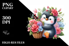 Detailed Cute Baby Penguin with Flowers Product Image 1