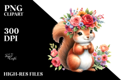 Colorful Flower Crown Squirrel | Sublimation | Clipart Product Image 2
