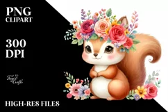Colorful Flower Crown Squirrel | Sublimation | Clipart Product Image 1