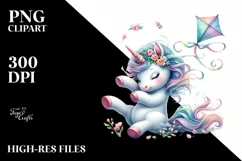 Whimsical Baby Unicorn Tumbling in Spring Petals Product Image 3