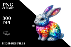 Colorful Bunny Made of Diamonds, Watercolor PNG Product Image 2