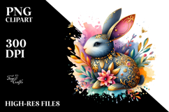 Colorful Wooden Bunny Made of Diamonds, Watercolor PNG Product Image 2