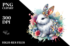Colorful Diamond Bunny with Golden Insertions, Watercolor Product Image 2