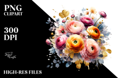 Vibrant Bouquet Gold Foil | Sublimation Clipart Product Image 2