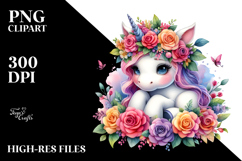 Cute Unicorn with Floral Wreath PNG Product Image 2