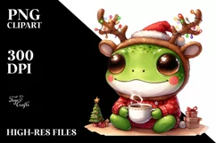 a Watercolor Frog with Reindeer Horns PNG Product Image 3