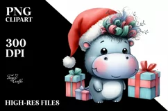 a Pastel Baby Hippo with Santa Hat PNG Product Image 3