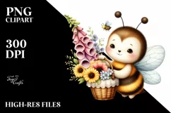Baby Bee with Foxglove Bouquet | Sublimation | Clipart Product Image 1