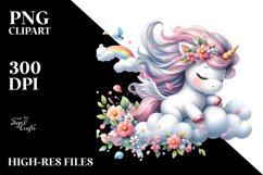 Colorful Baby Unicorn Tumbling with Spring Petals | Clipart Product Image 1