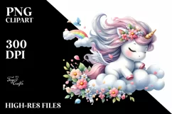 Colorful Baby Unicorn Tumbling with Spring Petals | Clipart Product Image 1
