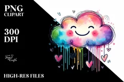 Colorful Smiling Cloud with Hearts PNG Product Image 2