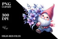 Floating Gnome with Lobelia, Unique Watercolor PNG Product Image 2