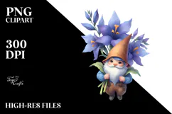 Floating Gnome with Lobelia, Unique Watercolor PNG Product Image 2