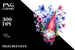 Floating Gnome with Lobelia, Unique Watercolor PNG Product Image 2