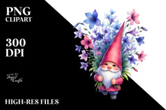 Floating Gnome with Lobelia, Unique Watercolor PNG Product Image 2