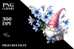 Floating Gnome with Lobelia, Unique Watercolor PNG Product Image 2