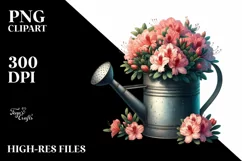 Detailed Watering Can with Azalea Clipart Product Image 1