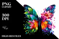 Abstract Vibrant Butterfly with Flowers PNG Product Image 3