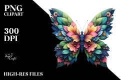 Abstract Vibrant Butterfly with Flowers PNG Product Image 1