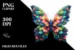 Abstract Vibrant Butterfly with Flowers PNG Product Image 1