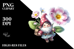 Watercolor Gnome with Large Daisy, PNG Product Image 2