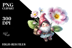 Watercolor Gnome with Large Daisy, PNG Product Image 2