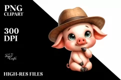 Watercolor Funny Baby Pig Sitting | Clipart Product Image 3